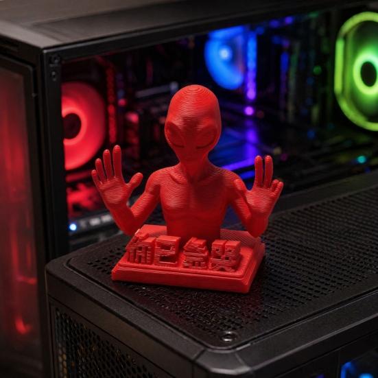 3D-gedrucktes Schreibtischornament, Lustige rote Alien-Skulptur mit motivierenden Zitaten für Schreibtischdekoration von Büroangestellten, Stressabbau-Spielzeuggeschenke für Kollegen