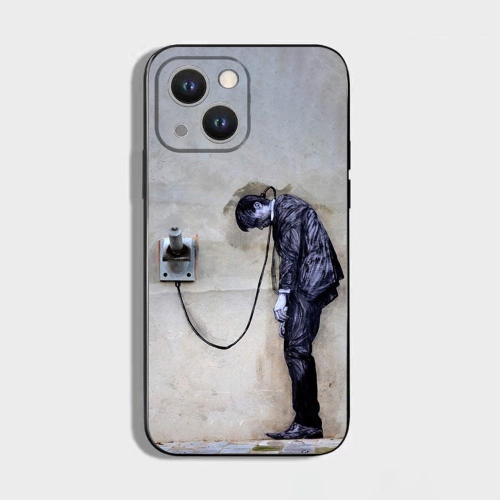 Street Art Banksy Graffiti Phone Case For iPhone 16,15,14,13,12,11 Plus,Pro Max,XS,X,XR,SE,Mini,8,7,Soft Silicone Black Cover