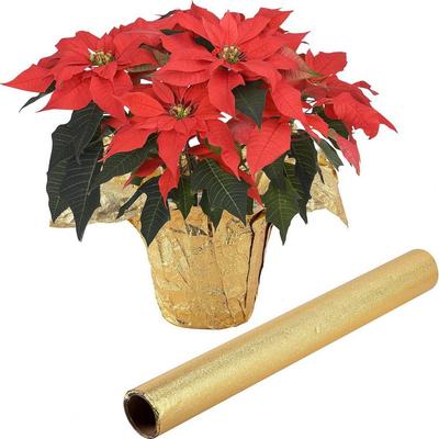 Festive Plant Pot Cover Christmas Floral Foil Plant Pot Covers Red/golden Matte Texture Wrapping Paper for Home Flower Pot Decor