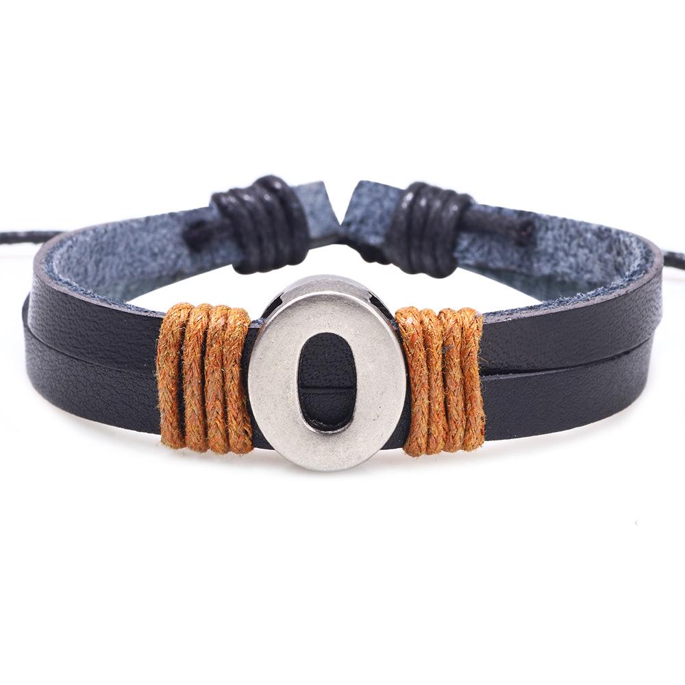 Handmade Woven Leather Bracelet with English Letter Charms