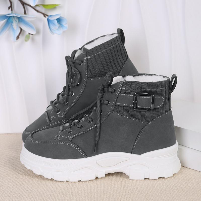 New winter high-top large-size thermal hiking shoes women's foreign trade thick-soled velvet lace-up short snow boots