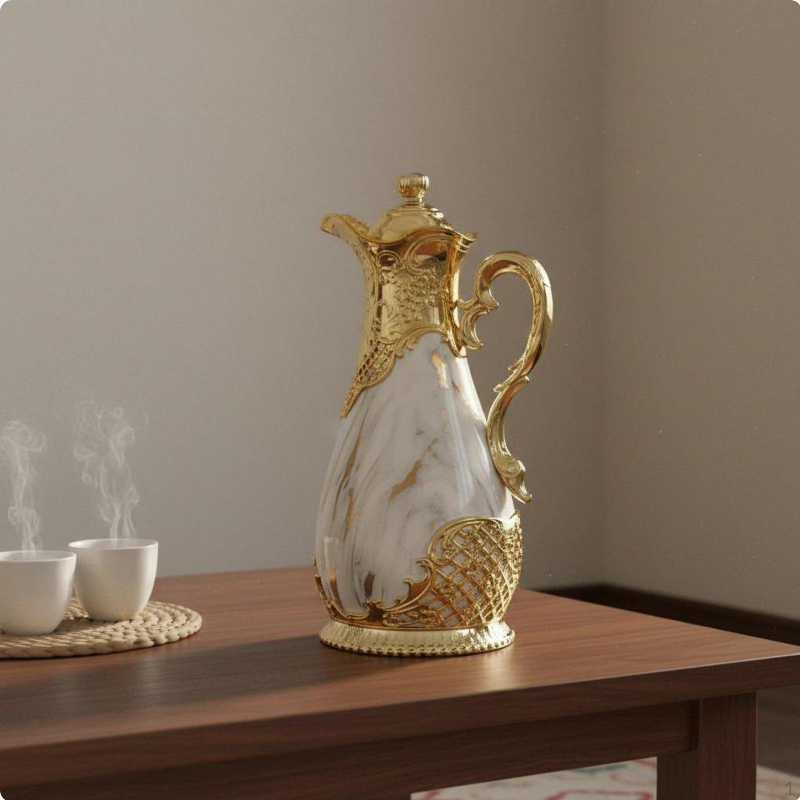 Arabian Style Thermal Carafe Glass Liner Ornate Insulated Coffee Pot Long Insulation Middle Eastern