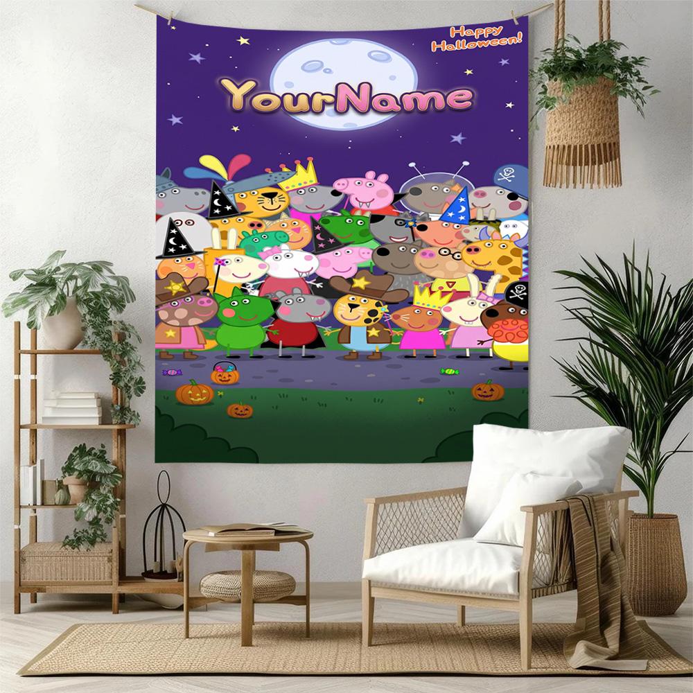 Peppa Pig Custom Your Name Wall Decor Tapestry Art For Pet Memorial Birthdaywedding Party Backdrop Family Gift