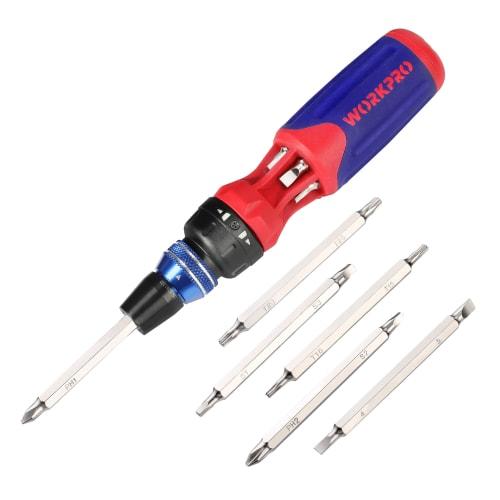 

WORKPRO 12-in-1 Interchangeable Screwdriver Set with 6 Bits, Ratchet Driver, Repair Tool, 6.35mm Drive, Quick-Release Ratchet Handle, Torx, Phillips,