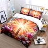 Golden Cross with Vibrant Flowers Print Soft Comfortable Duvet Cover Bedding Set Included 1*Duvet Cover 2*Pillowcases