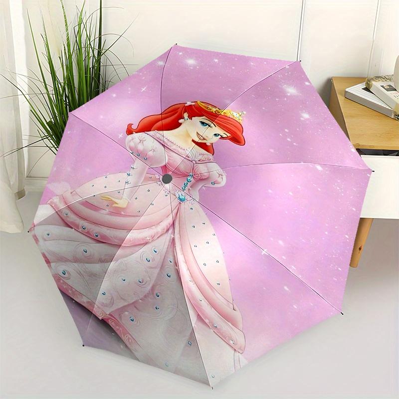 

Princess Ariel, Pink Gown Automatic Opening and Closing Umbrella - 8 Ribs Portable Folding Umbrella with Plastic Handle, Suitable for Leisur
