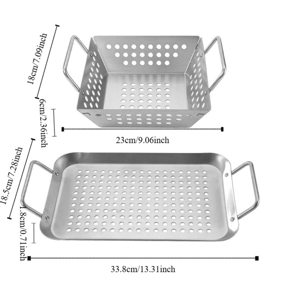 Non-stick Stainless Steel Grilling Tray Double Handle Noodle Strainer  Kitchen Tool