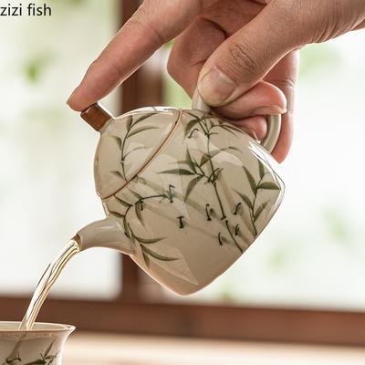 Ceramiczny Czajnik Wzór Bambusa Pojedynczy Czajnik Zestaw do Herbaty Kung Fu Przybory do Parzenia Herbaty Czajnik z Filtrem Czajnik do Herbaty Przybory do Parzenia Herbaty Narzędzie do Herbaty
