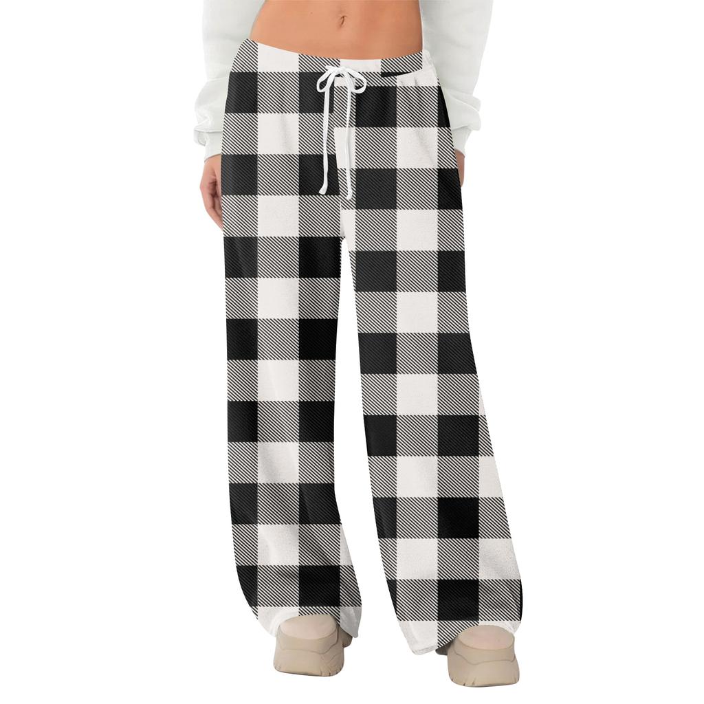 Women's Fleece Wide Leg  Elastic Waist Drawstring Loose Pants Drawstring Pajama Pants Sleepwear Trousers