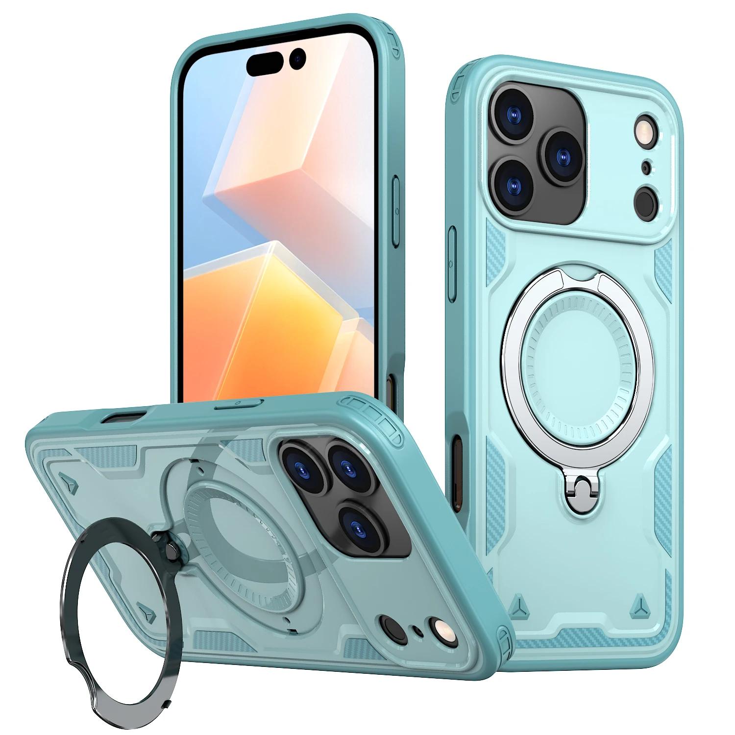 

Luxury Military Rugged Armor Phone Case For IPhone 17 Air 16 E 15 14 Plus 13 12 11 Pro Max Magnetic Wireless Charg Bracket Cover iPhone17 Pro Max світло-зелений колір