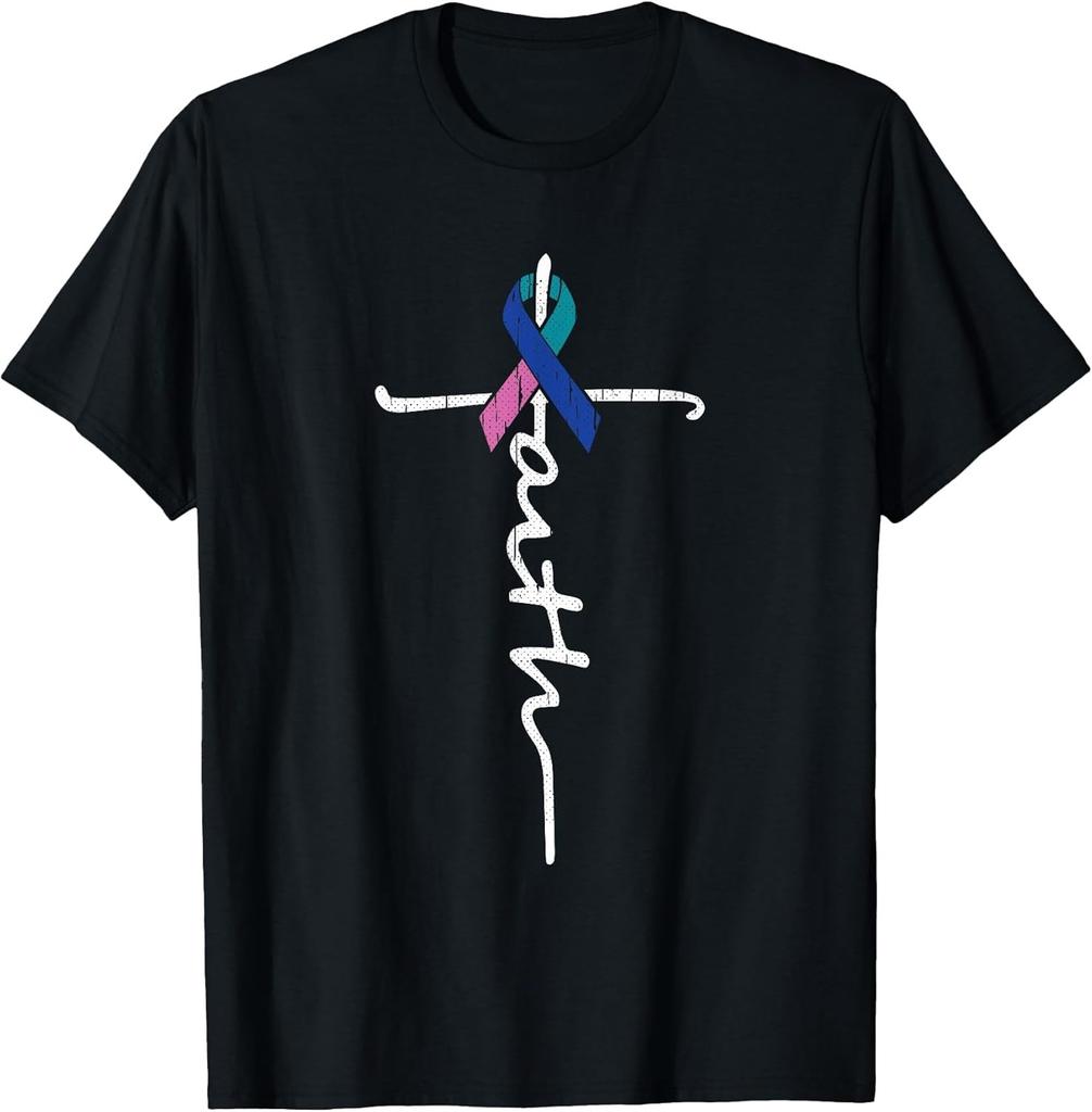 Thyroid Warrior: Faith Cross Awareness Support Cotton Tee - MADE IN USA