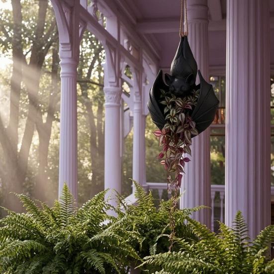 Gothic Flower Pot Bat Shaped Hanging Planter, Plant for Indoor Outdoor Garden Distinctive Landscaping Holder Wall Decor, Unique Wing Flowerpot
