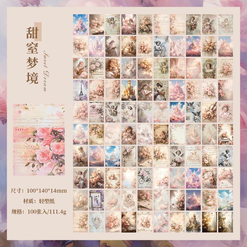 100 pcs Vintage Flowers pattern material paper DIY Decoration Scrapbook background paper for Junk Journal craft paper