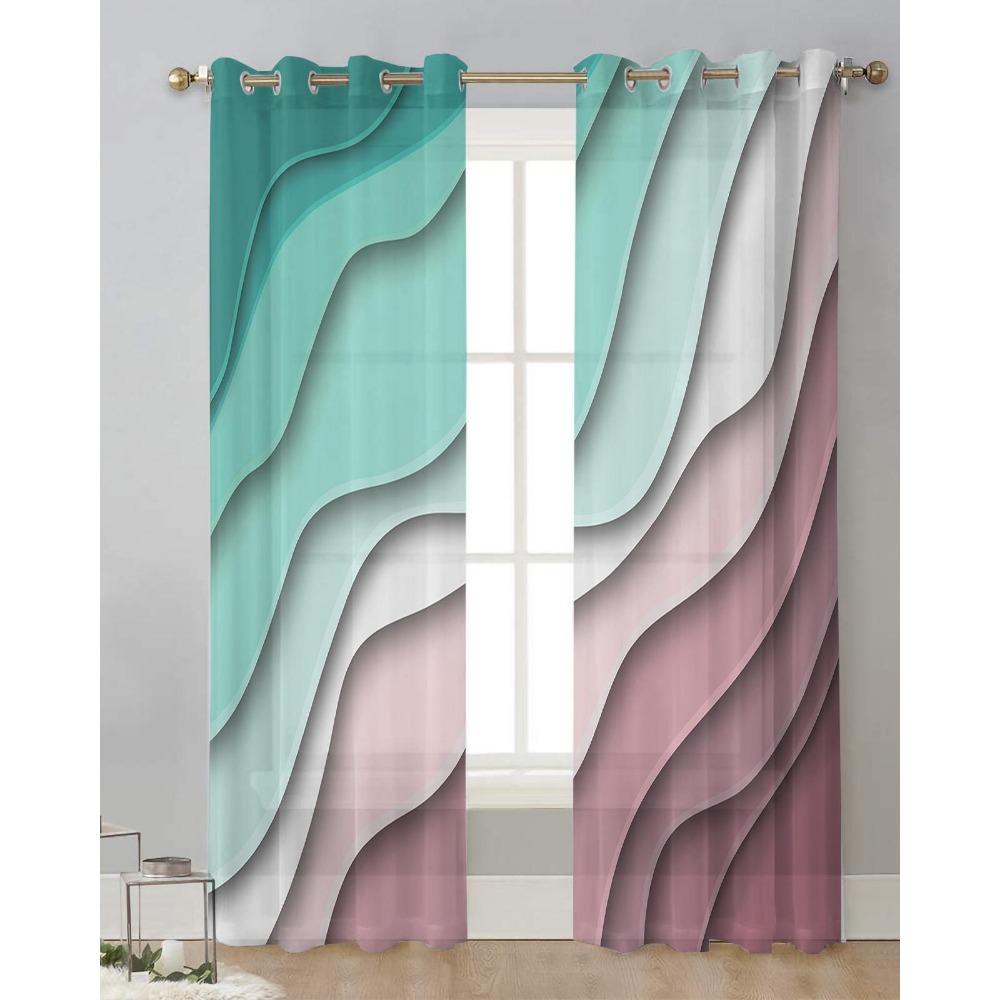 Green Gradient Dark Red Modern Geometric Sheer Curtains for Living Room Decoration Window Curtains Kitchen Tulle Voile Curtains