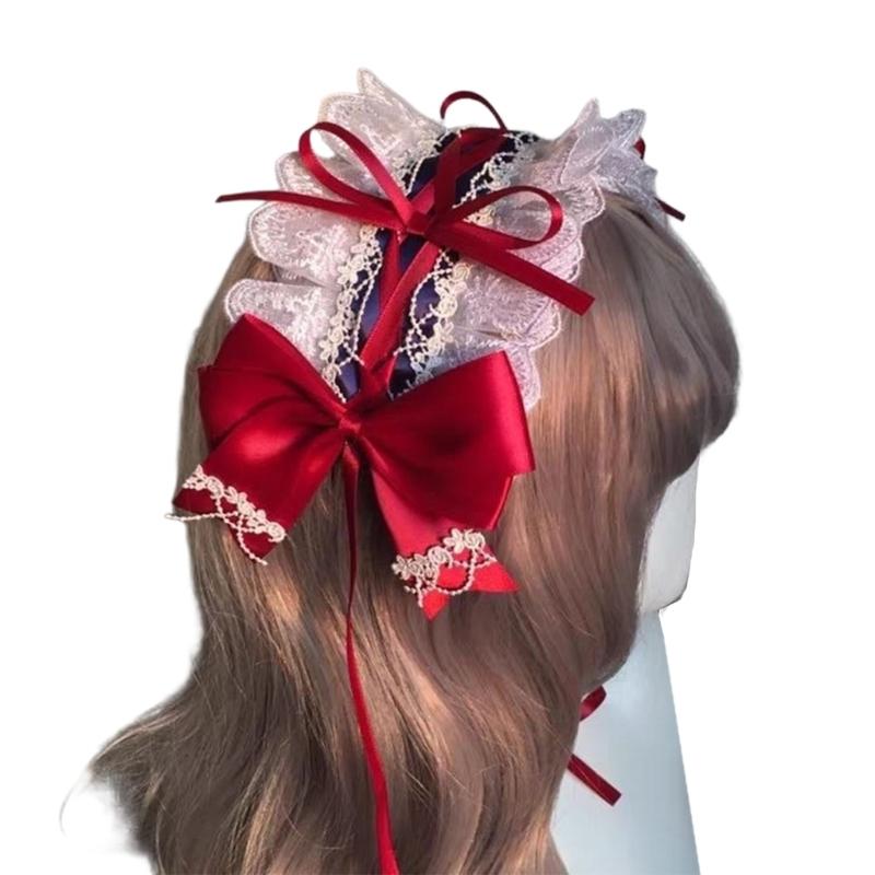

Ruffle Lace Headpiece Headband Anime Maid Cosplay Headband Lolitas Lace Bows Headwear Hair Accessories Lace Hair Band червоний/синій