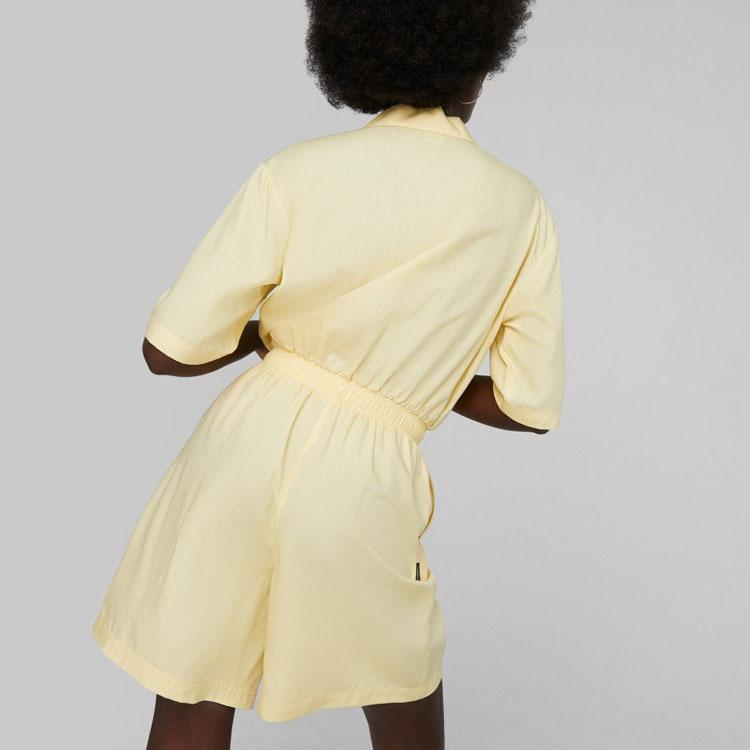 Puma Solid Color Short Sleeve Shirt Straight Leg Shorts Jumpsuit Women jumpsuit Light-Straw-Yellow 620632-42