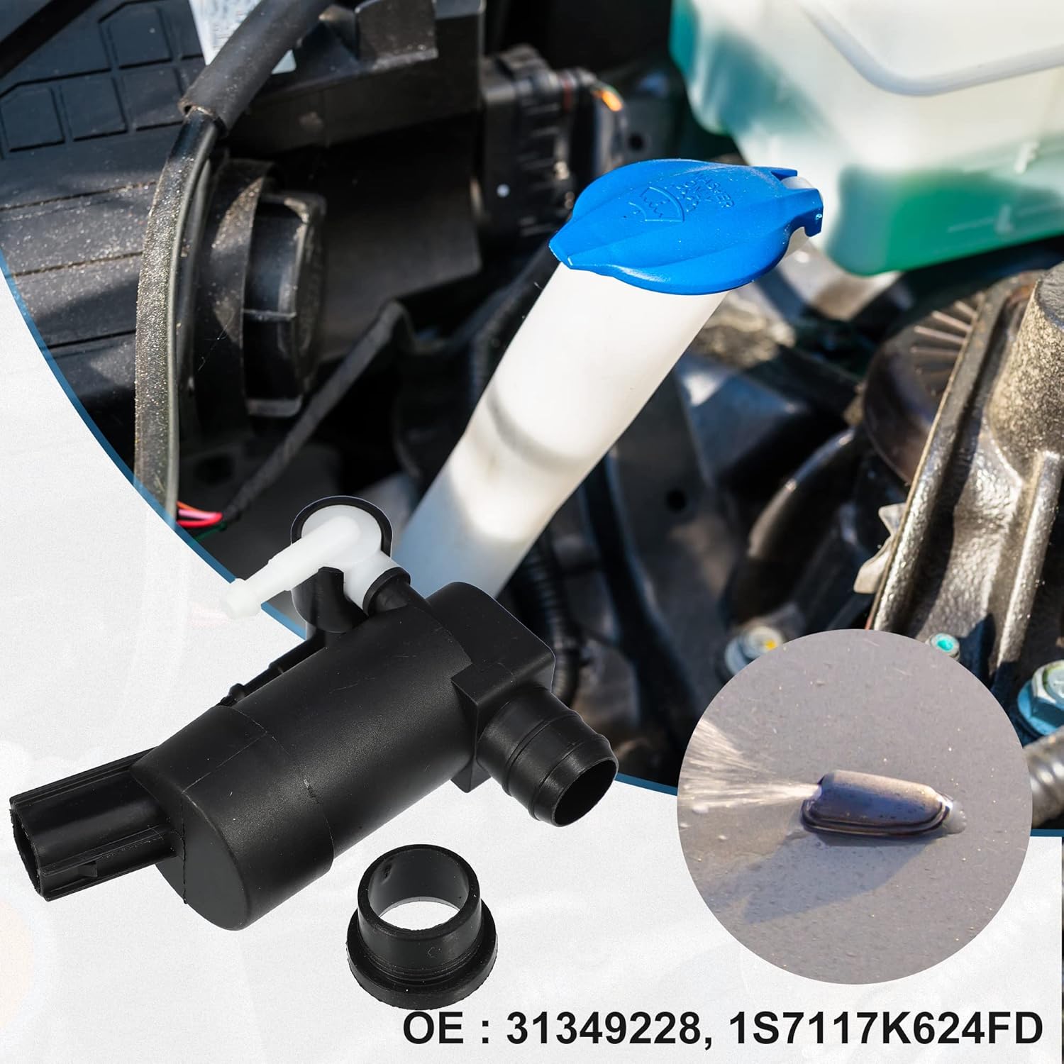 ACROPIX Windshield Washer Motor Pump with Grommet for Volvo S60 2001-2009 - Pack of 1 Black