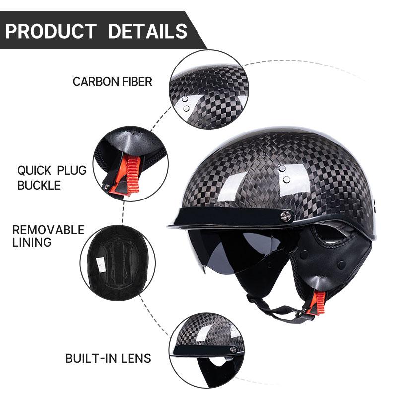 3k DOT Approved Bright Black Classic Half Face Racing High Quality Carbon Fiber Helmet Casque Casco Para Motocicleta Certificado