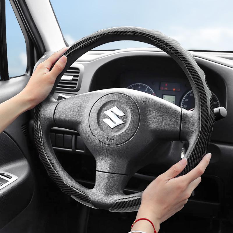 Suitable for Suzuki Carbon Fiber Texture Steering Wheel Cover Snap-On Wave-Shaped Sports Design Protective Case Alto S-Presso Celerio Ignis Swift
