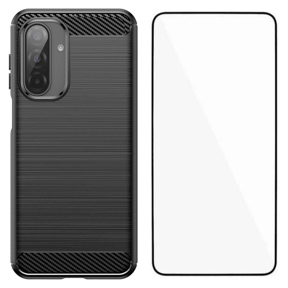 

WANLONFENG LS Series For Samsung Galaxy A17 Case with Screen Film,Large Lens Hole Brushed Texture TPU Phone Cover Black