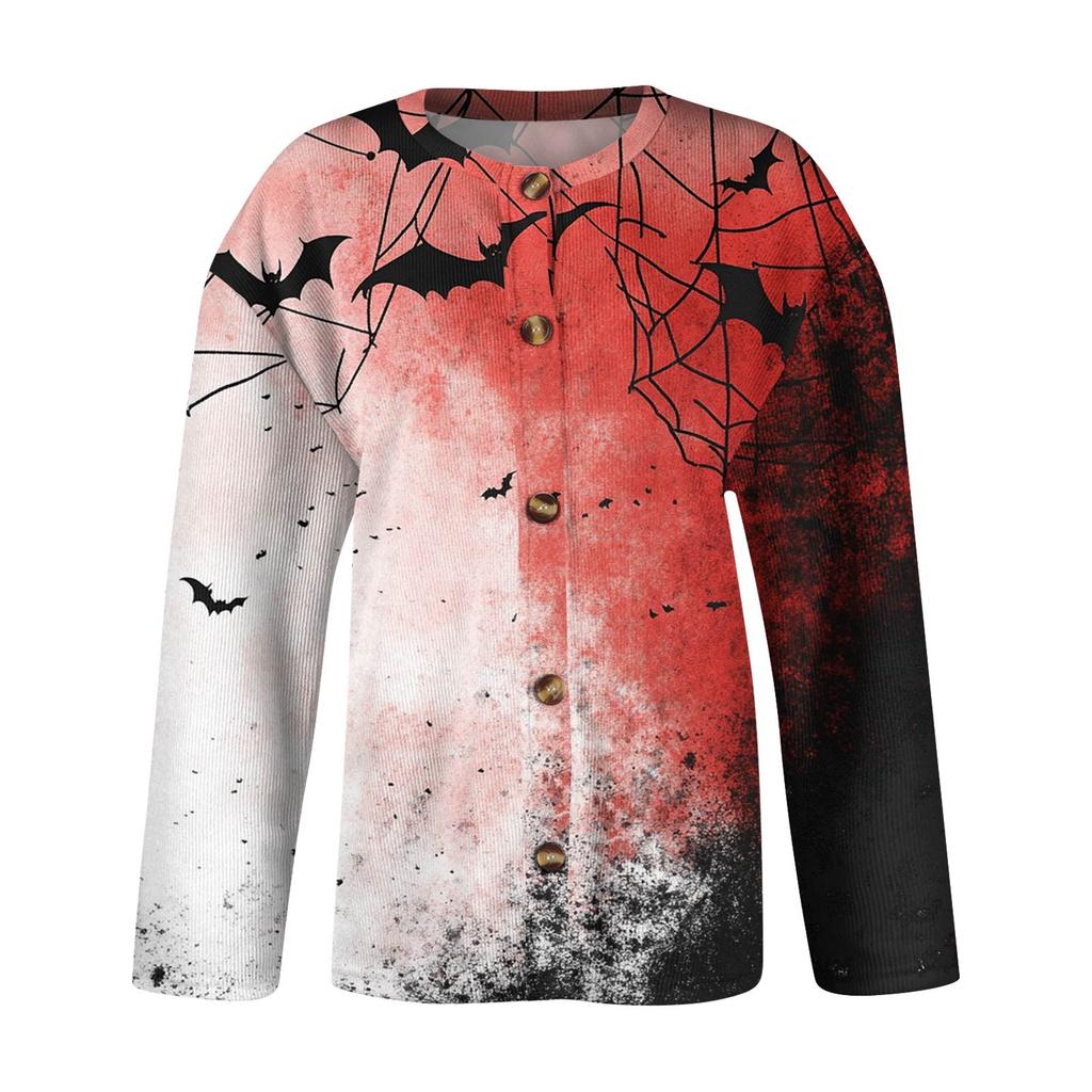 Women's Fashion Printed Long Sleeve Knitted Cardigan Button Down Jacket