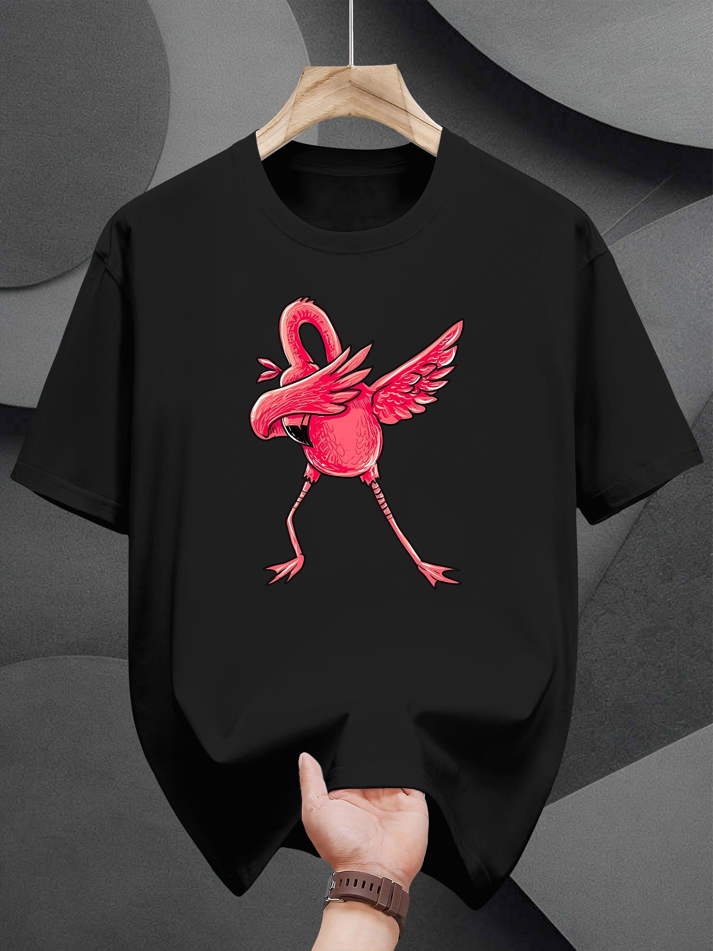 T-shirt with Vibrant Flamingo Print - Black Casual Summer Tee M