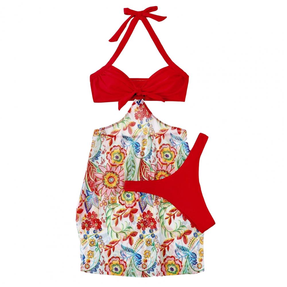 

3 шт./компл. Женский купальник халтер с юбкой, пуш-ап, для плавания в бассейне, подходящий, сексуальный, с высокой талией, стринги, бикини, комплект, аксессуар для водных видов спорта XL красный