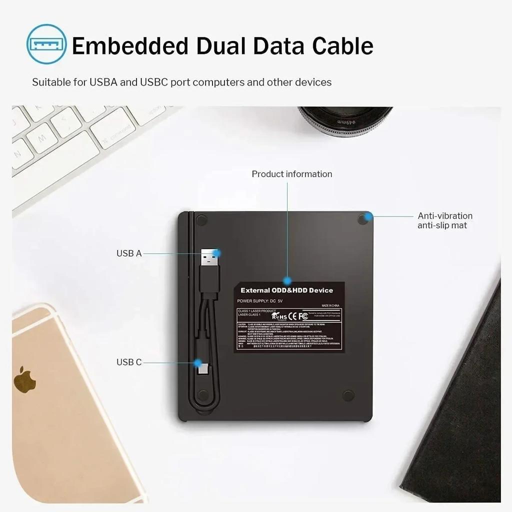 7-in-1 USB 3.0 Type-C External DVD RW CD Player Optical Drives DVD Burner Recorder Reader Disk Drive For Laptop Desktop Notebook