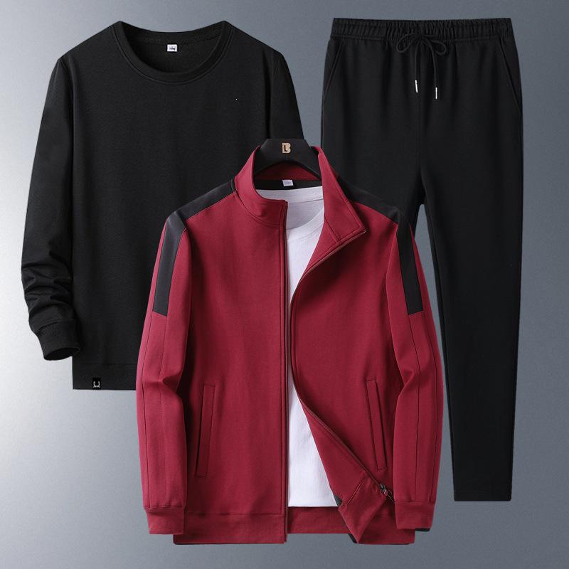 Men's Loose Fit Fleece-Lined Sports Suit - Spring/Autumn Dad's Casual Jacket & Three-Piece Set for Middle-aged & Elderly