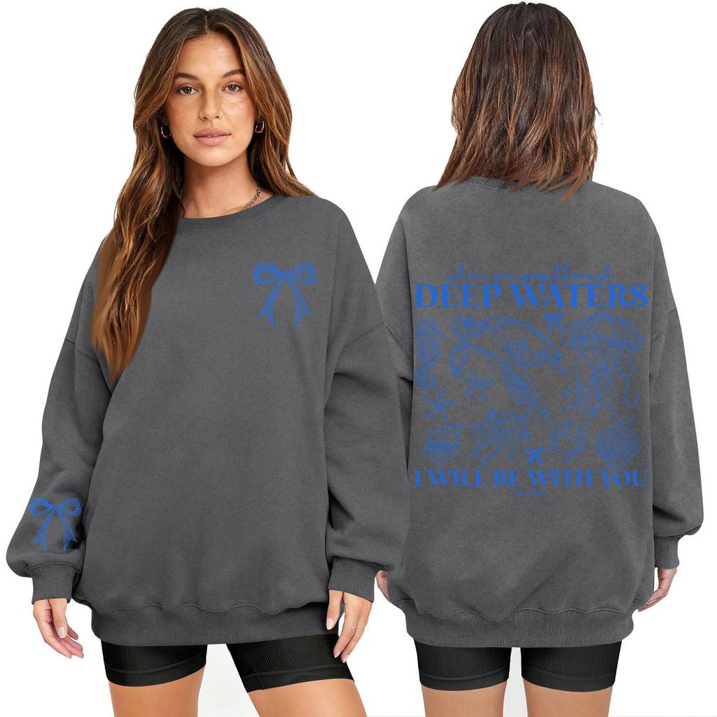 Women's Fashion Long Sleeve Print Round Neck Loose Pullover Sweater Top