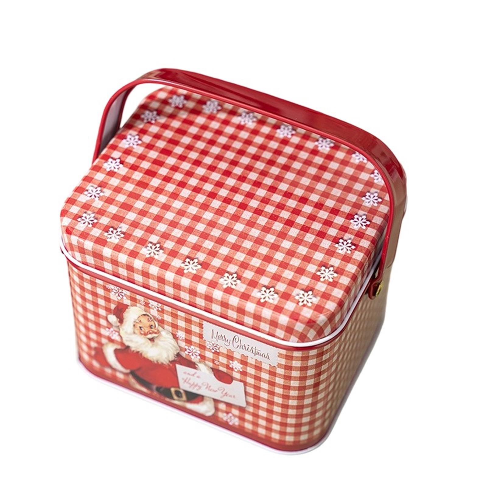 Christmas Tinplate Box With Handle Gift Storage Jar Decorative Gift Box Candy Jar Cookie Jar One Size