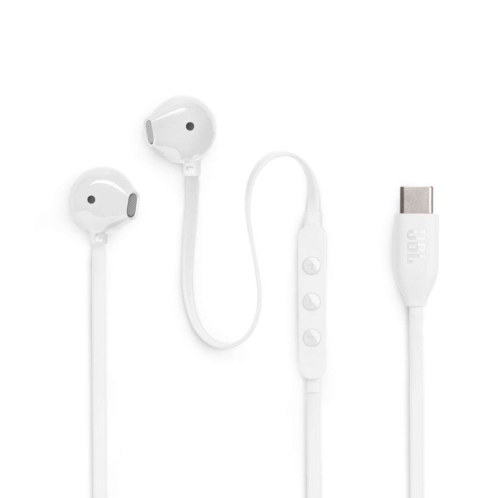JBL TUNE 305C Wired In-Ear Earphones 12.5mm Dynamic Driver USB Type-C Hi-Res 96 kHz 24-bit Open-Type Microphone Flat Cable White