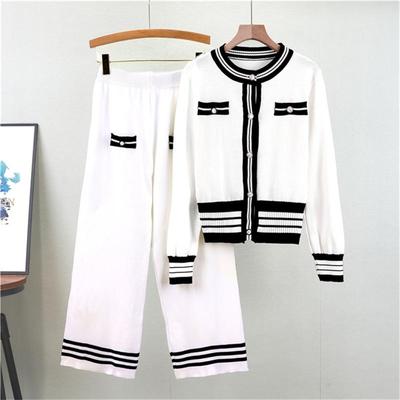 Ensemble Deux Pièces Tricoté pour Femmes Automne et Hiver Cardigan Pantalon Large Ensemble Deux Pièces Décontracté Tendance