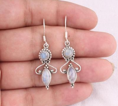 Solid 925 Sterling Silver Moonstone Gemstone Earring Handmade Earring Gift For Her Boho Jewelry Statement Earring