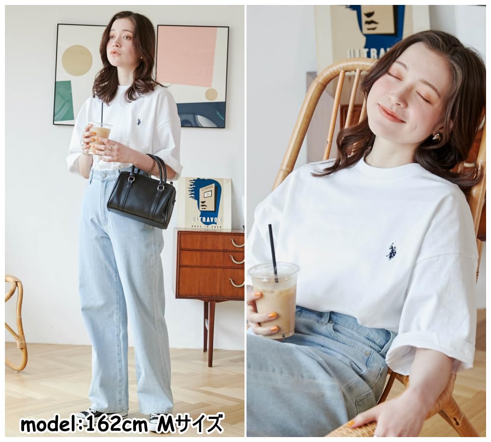 WEGO US POLO with Short Oversized Loose Size White Men's Custom-Made T-Shirt One-Point Embroidery, Sleeve, Silhouette, Fit, Spring, Summer, Autumn,