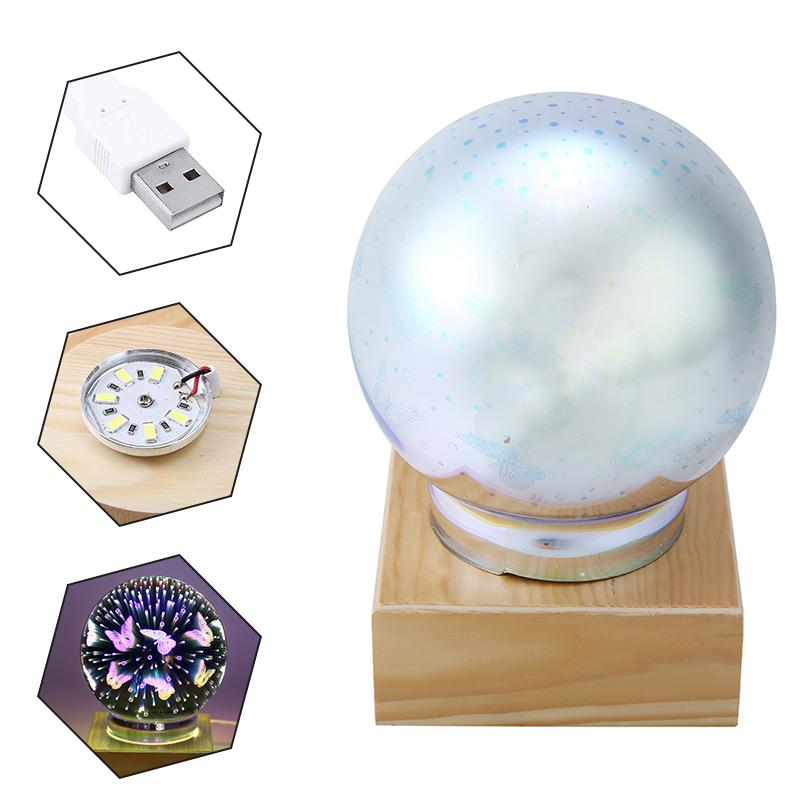 3D LED Night Light USB Magic Ball Butterfly Fireworks Projector Lamp Decor Gifts