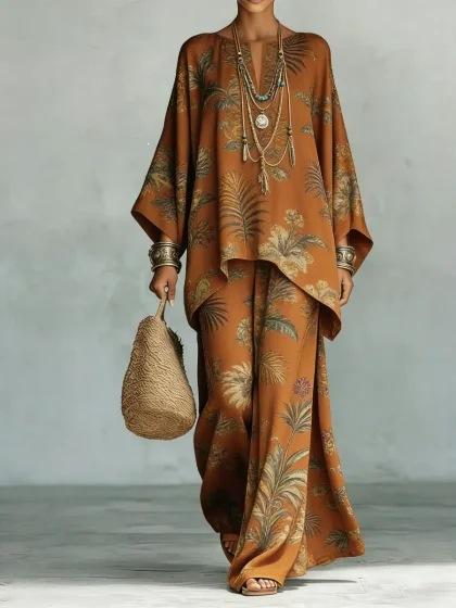 Y116 Summer Bohemian Paisley Printed Two-piece Set Large Size Casual Set