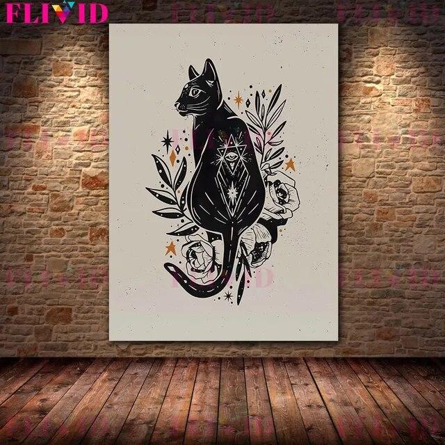 Boho Witchy Potion Art Print Witchy Halloween Broom And Spooky Coffin Wall aArt Canvas Painting Altar Decor Magic Poster Print No Frame