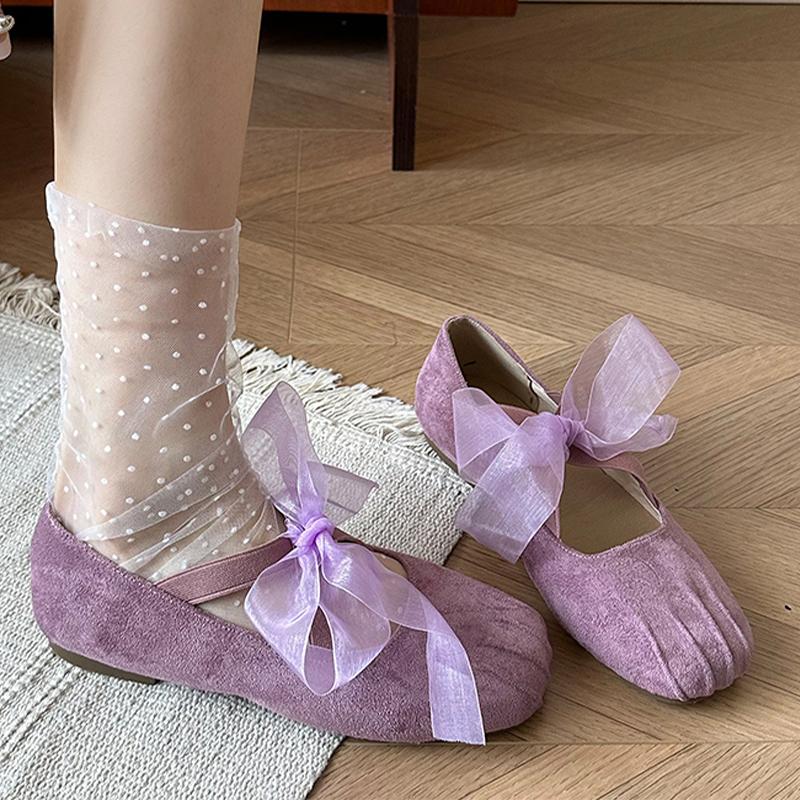 

Bow Women Ballet Flats Shoes Dress Designer Sport Shoes New Soft Woman 2025 Autumn Cozy Luxury Walking Chaussure Femme 39 фиолетовый