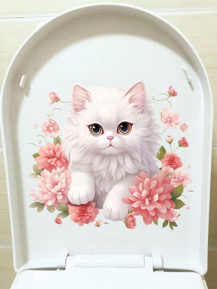 Süße Katze Badezimmer WC Aufkleber moderne dekorative Home Aufkleber wasserdicht Aufkleber selbstklebend