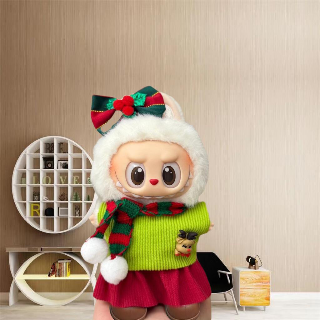 17cm Labubu Baby Doll Clothes Canvas Dress Changing Set Christmas New Year Outfit for 17cm Dolls