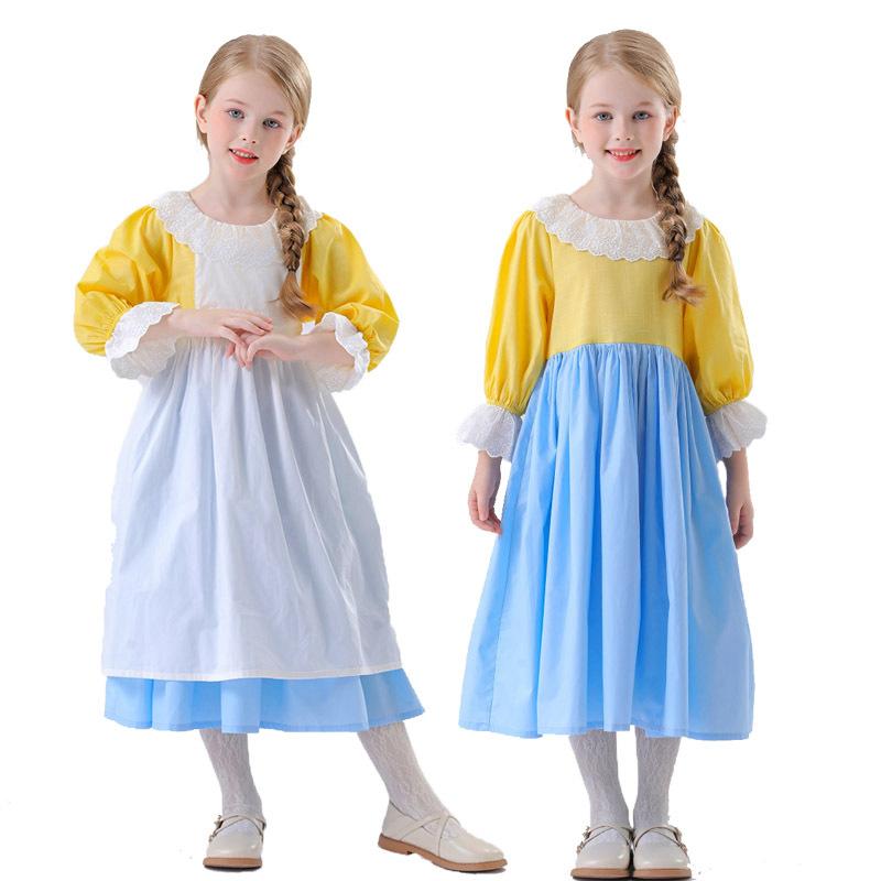 Halloween European Medieval Pastoral Maid Romantic Farm Garden Little Girl Dress Costume