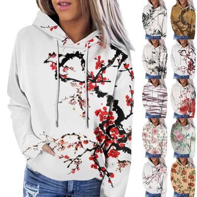Women's Fashion Casual Long Sleeve Floral Print Hooded Sweatshirt