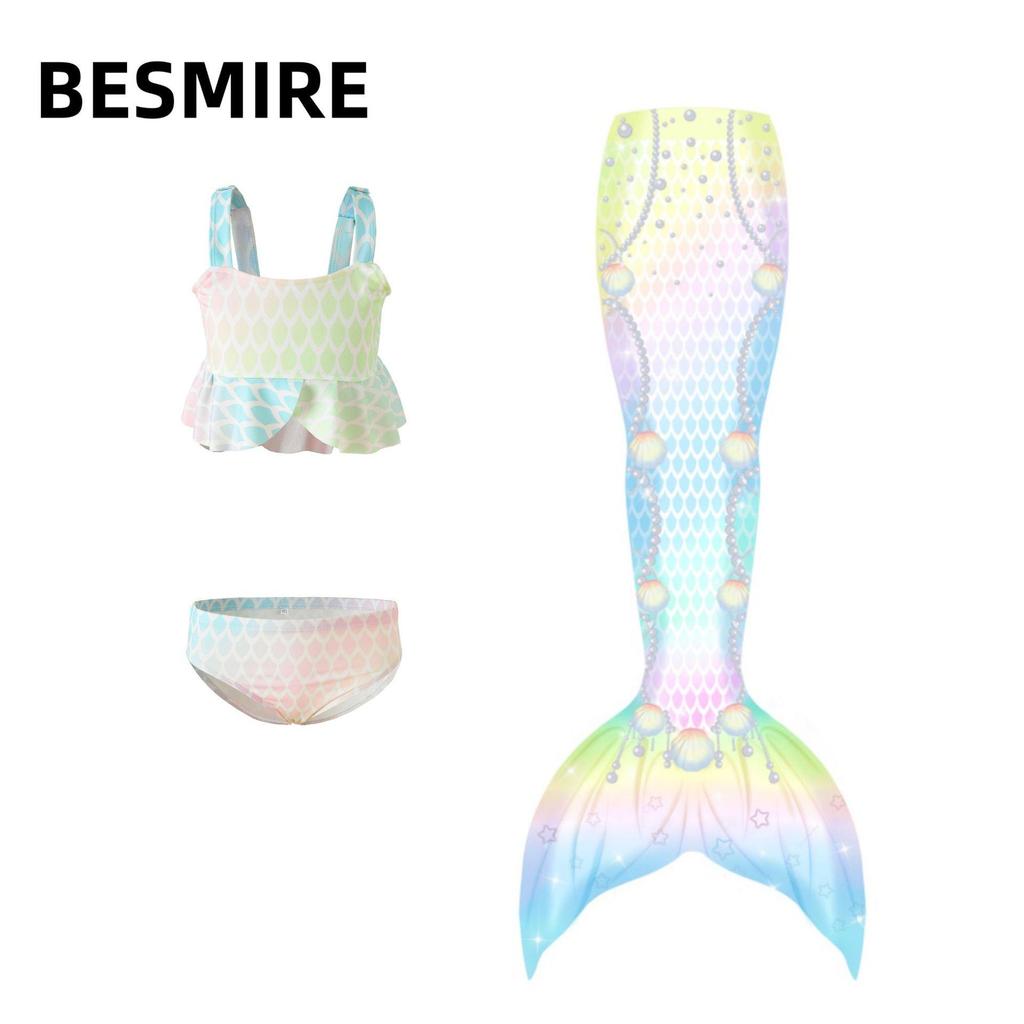 Girls' Princess Mermaid Swimsuit Set: Bikini, Skirt, and Dress for Performance