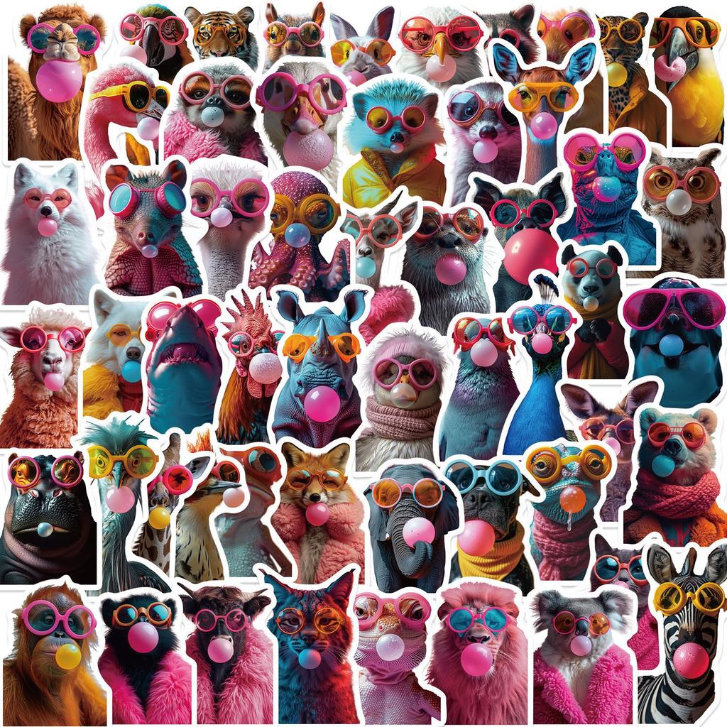 50 Cartoon Blowing Bubble Animal Graffiti Stickers Decorate Guitar Notebook Suitcase DIY Waterproof Stickers