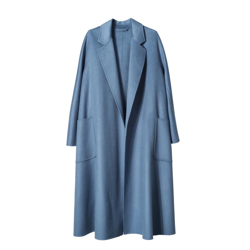100% Pure Cashmere Water Ripple Double-Faced Wool Coat with Belt - Women's Outerwear