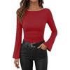 Women S Slim Fit Long Sleeve Flared Sleeve T Shirt Solid Color