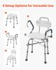 Swivel Shower Chair with Arms and Back, 227 kg Load Heavy Duty Bench Seat for Inside Shower Stall and Bathtub, Height Adjustable Bathroom Bath Tub