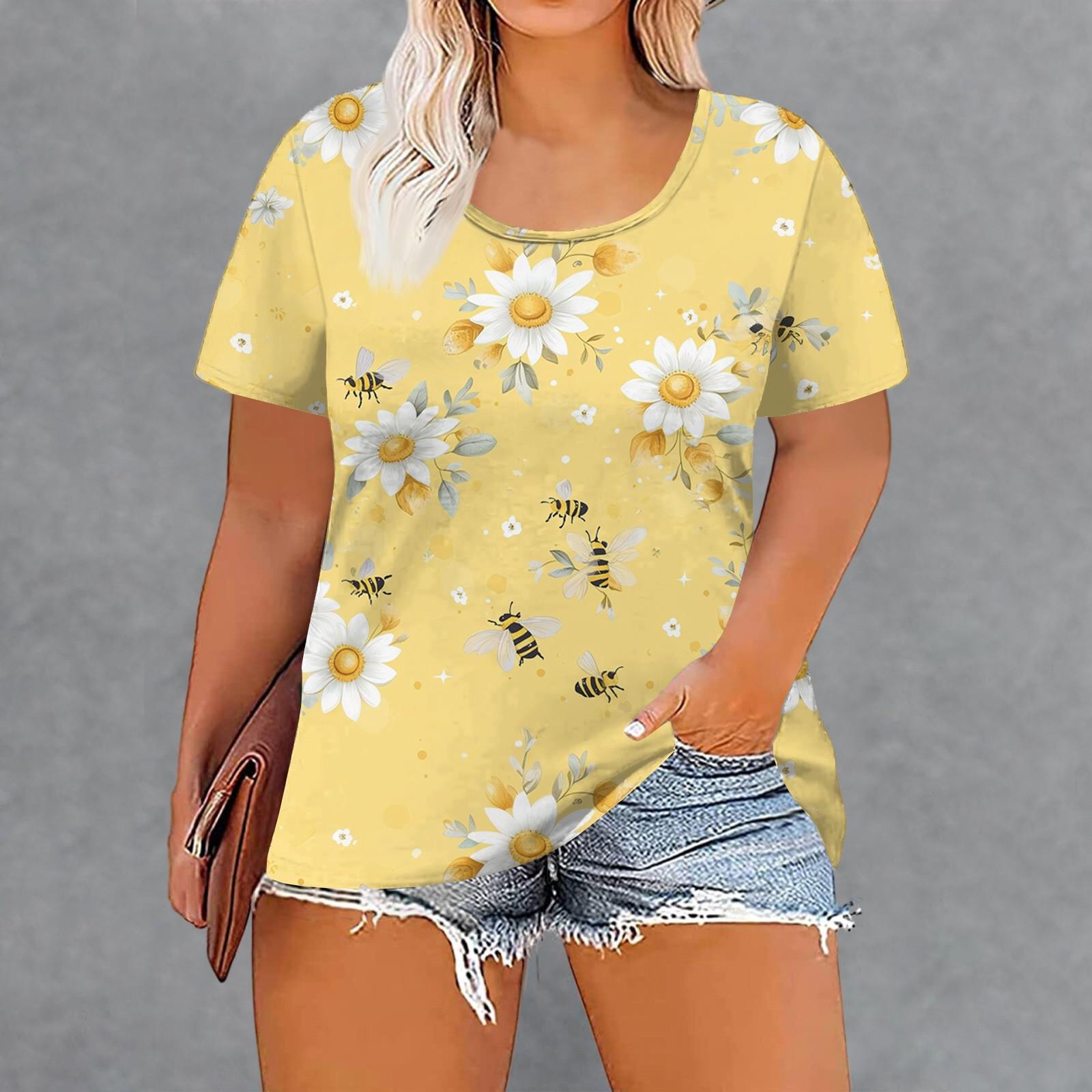 

Women s Fashion Casual Summer Plus Size Print Tops XL жовтий