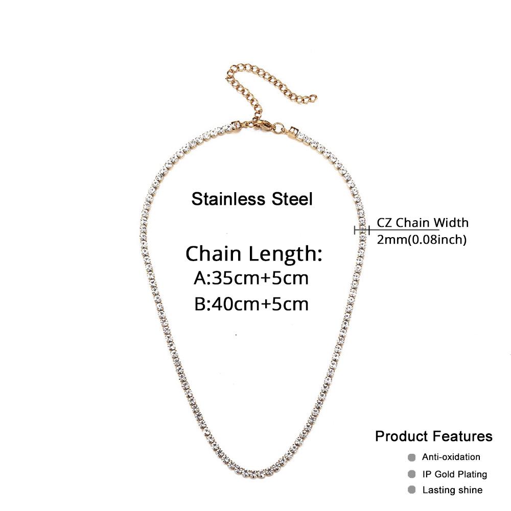 2mm Tennis Chain Necklaces Female Silver Gold Color Stainless Steel Iced Out Neck Chain For Women Fashion Jewelry Chocker 2025